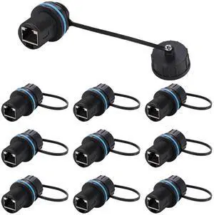 PENGLIN CAT6 Panel Mount Bulkhead Coupler(10 Pack), Waterproof RJ45 Shielded Pass Through Connector Female to Female, 1000Mbps High Speed Ethernet Cable Extender