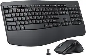 Ergonomic Keyboard and Mouse Combo, Full Size Cordless Computer Keyboard with Palm Wrist Rest Ergonomic Mouse for Windows Computers Laptops - Black