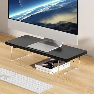 SRTFINE Anti-slip Monitor Stand Riser 2.16/3.34 Inch 2 Height Adjustments Clear Acrylic Stand with Clear Anti-slip Mat, Desk Accessories Screen/PC/Printer/Laptop/Mirror Riser 7.8 x 15.7 Inch (Black)