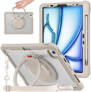 BATYUE Case for iPad Air 11-inch M3/M2 (2025/2024), Air 5th/4th 10.9 inch(2022/2020), Pro 11" 4th/3rd/2nd/1st, Protective Cover with 360° Rotating Stand, Pencil Holder, Shoulder Strap, Khaki
