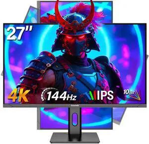 Gawfolk 27 Inch 4K Gaming Monitor IPS, UHD 3840 x 2160p 144Hz PC Computer Monitors IPS Screen for Home & Office, HDMI, DisplayPort, Wall Mount Compatible