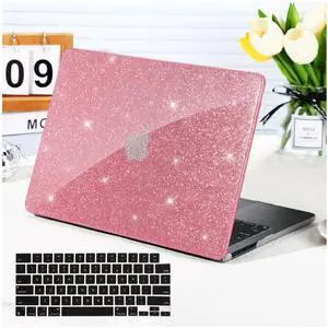 Funut for MacBook Pro 13 inch Case 2024 2023 2022 2021-2016 Release M2 A2338 M1 A2251 A2289 A2159 A1989 A1706 with Touch Bar, Glitter Bling Leather Hard Shell Case & Keyboard Cover,Glitter Pink