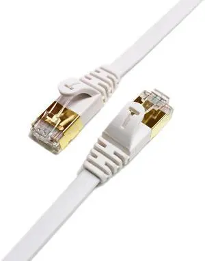 Tera Grand - 50FT - CAT7 10 Gigabit Ethernet Ultra Flat Patch Cable for Modem Router LAN Network, Gold Plated Shielded RJ45 Connectors, Faster Than CAT6a CAT6 CAT5e, White