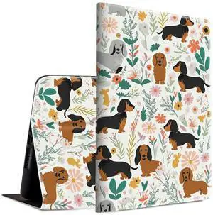 Case for All-New Kindle Fire HD 10 & 10 Plus Tablet 11th/13th Generation 2021/2023 Lightweight Smart Case Adjustable Stand Protective Cover with Auto Wake/Sleep - Dogs Pink Flowers Print