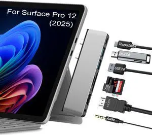 Surface Pro 12 Accessories Docking Station, USB Hub and Adapter with 4K HDMI, USB-C Thunderbolt 4 (Display+Data+100W PD), 2 USB 3.0, 3.5mm Audio, SD/TF Card Slot for Surface Pro 12 inch 2025