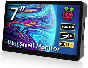 HAMTYSAN 7 Inch Raspberry Pi Screen 800x480 Small HDMI Monitor with Case, LCD Screen Display for Raspberry Pi 5/4/3/2/ Jetson Nano Win11/10/8/7, Dual Speakers, Non-Touch
