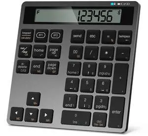 Rechargeable Wireless Number Pad for Laptop, 34 Keys Numeric Keypad with Dual Bluetooth & Display, 2-in-1 Numpad and Calculator, Slim Portable Number Pad Keyboard for Windows, Mac, PC, Tablet