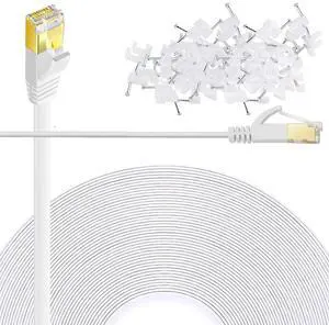 Cat 6 Ethernet Cable 150 FT Flat Internet Network Cables with Cable Clips Cat6 Ethernet Patch Cable with Snagless Rj45 Connectors White Long Computer LAN Cable150FT