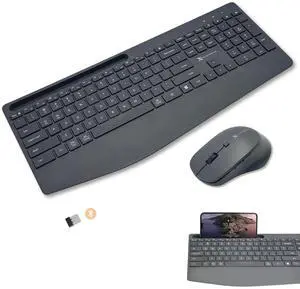 X9 Quiet Wireless Keyboard and Mouse Combo (Bluetooth + 2.4GHz) with Wrist Rest, Phone Holder, Silent, Multi-Device, Full-Size Ergonomic Keyboard Mouse Wireless Combo for Phone, Computer, Laptop, Mac