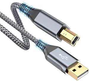 sweguard Printer Cable 20ft, USB Printer Cord USB 2.0 Type A Male to B Male Cable Scanner Cord High Speed Compatible with HP, Canon, Dell, Epson, Lexmark, Xerox, Samsung and More - Grey