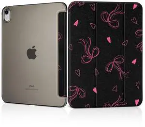 MEEgoodo for iPad A16 11th Generation Case 2025 11 inch, Tablet Cases for iPad 10th Generation 2022, Tablet Cover with Silk Texture & PC Clear Back Cover, Ribbons Bow