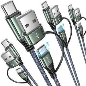 AINOPE USB C to USB C Cable, 4 Pack USB C Cable Fast Charging with USB to USB C Adapter, 60W USB to USBC Cable for iPhone 17 Pro Max Air Type C Cable for iPhone 16/15/14/13/12, 3/3/6/10 FT, Grey