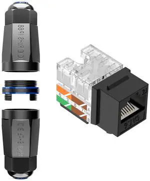 VCELINK RJ45 Cat6 Keystone Jacks UL-Listed Black 10-Pack with Blank Waterproof Keystone Coupler Box IP68 5-Pack