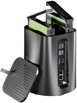 AOOSTAR R7 AMD R7 5825U 2+2 Bays Desktop NAS with 16GB DDR4 RAM 512GB M.2 NVME SSD,with 2*M.2 Slots, 2 * 2.5GB LANSupport Up to 52TB Large Capacity Storage2 * 22TB HDD Slots; 2 * 4TB NVME Slots