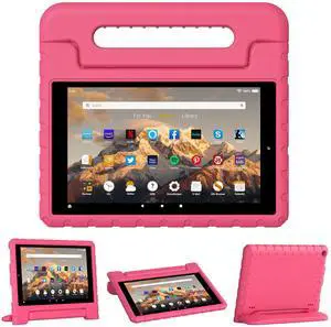 Thoreta for Amazon Fire hd 10 Tablet case Kids 5th/7th/9th Generation 2015/2017/2019 Released, Shockproof Lightweight Protective Cover with Portable Handle Stand for Boys Girls, Rosered