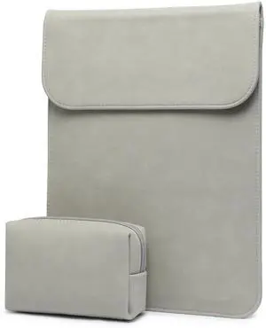 HYZUO 13.3-14 Inch Laptop Sleeve for MacBook Pro 14 M4/M3/M2/M1 Pro/Max A3401 A3185 A3112 2025-2021, MacBook Air 13 2017-2012, 13.5-13.8 Surface Laptop, Faux Suede Leather Case with Pouch, Light Gray