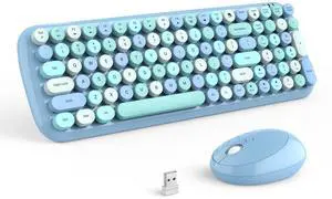 MOFII Wireless Keyboard and Mouse Combo, 2.4GHz Retro Typewriter Keyboard and Cute Mouse for Computer PC Desktops Laptop Windows(Blue Mix)