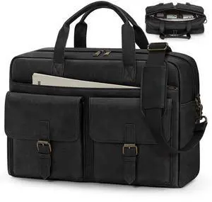 RAINSMORE Messenger Bag for Men 16 Inch Leather Laptop Bags Work Computer Briefcase Vintage Mens Satchel Shoulder Bag for Work, Office, Business, Travel, Black