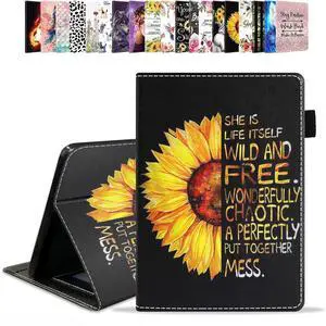 POIUYTREW Case for Amazon Kindle Fire HD 10 & 10 Plus Tablet 10.1" (13th/11th Generation, 2023/2021 Release) - PU Leather Folio Case with Smart Auto Wake/Sleep, Sunflower Floral Quote