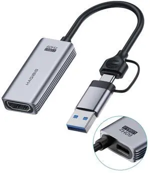 Hagibis USB3.0 Video Capture Card with 100W PD HDMI to USB/USB C 1080P HD 60fps Live and Record Video Audio Game MS2130 for Quest 3 2 Pro VR Switch2 PS4/5 Live Broadcast, Gaming, Streaming (UHC07P)