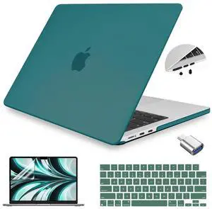 Teryeefi Compatible with M2 M3 M4 MacBook Air 13 Inch Case 2022-2025 Release A3240 A2681 A3113 Model, Slim Hard Shell Case & Keyboard Cover & USB 3 Adapter for New MacBook Air 13.6 inch, Frosted Teal