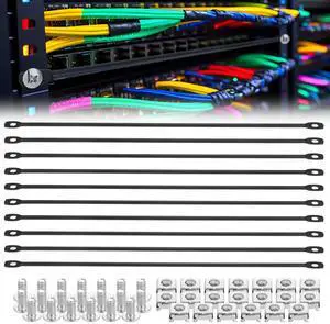 Zonon 10 Pack Cable Lacing Bars Horizontal Lacing Bar Organizer, 0 Inch Offset at 75 Degrees, 19" Network Rack Mount Cord Organizer, Server Rack Cable Management
