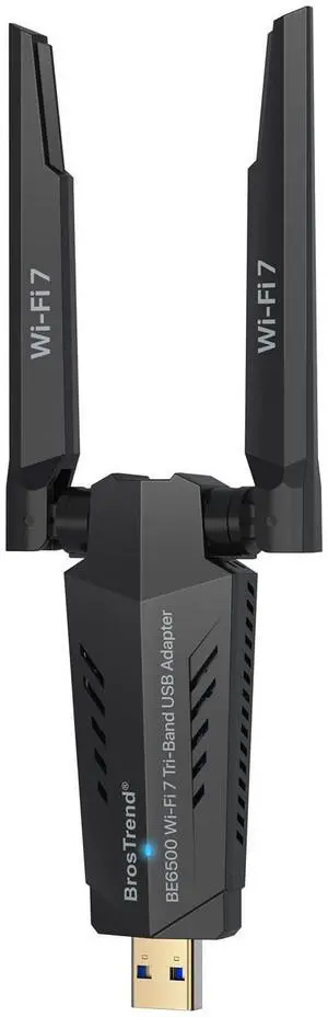 BrosTrend BE6500 USB WiFi 7 Adapter, Tri-Band Long Range USB WiFi Adapter for Desktop PC Laptop, Wireless Dongle 6GHz + 5GHz + 2.4G, Ultra-Low Latency Wi-Fi Antenna PC Gaming for Windows 11/10, 4K-QAM