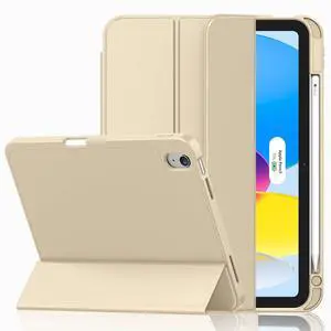 iMieet Case for iPad (A16)/iPad 10th Generation [11-Inch 2025/10.9 Inch 2022], Trifold Stand Smart Cover with Pencil Holder and Soft TPU Back, Supports Touch ID(Champagne Gold)