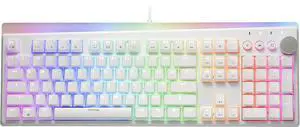 i-rocks K71M RGB Mechanical Gaming Keyboard with Media Control Knob, Switches (Brown), 107 Keys w/Full NKRO, PBT Keycaps, Multimedia Hotkeys, Detachable USB-C Cable and Onboard Storage, White
