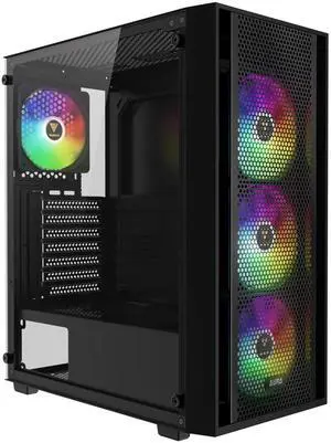 GAMDIAS ATX Mid Tower Computer PC Case with Tempered Glass, 4X 120mm ARGB PWM Fans Gaming Case, Support Up to 6X 120mm Fans, 360mm AIO/Radiator, 260mm GPU/VGA, 160mm CPU Air Cooler