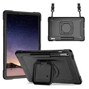 DETUOSI Case for Samsung Galaxy Tab S10 FE Plus 13.1 inch 2025, with Pencil Holder, Heavy Duty Shockproof Case with Rotatable Stand & Shoulder Strap, Black