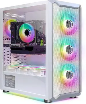 STGAubron Gaming PC Desktop Computer, Intel Core i7-10700F up to 4.8G, GeForce RTX 3060Ti 8G, 32GB DDR4, 2TB SSD, WiFi, BT 5.0, RGB Fan x7, RGB BT Sound Bar & Gaming Mic, Windows 11 Home,White