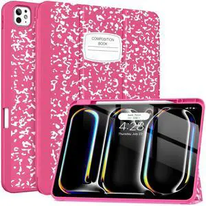 Soke for New iPad Pro 13 Inch Case (M4, 2024 Release), with Pencil Holder Trifold Stand Shockproof [Support Apple Pencil Charging + Auto Wake/Sleep], Soft TPU Back Cover, Book Hot Pink