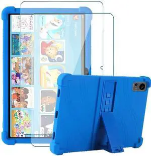 Hoibon for TECLAST T60 2024 Tablet Case with Kickstand [Kids Friendly] Shockproof Silicone Case with Tempered Glass Screen Protector for TECLAST T60 Tablet Android 14 (Blue)