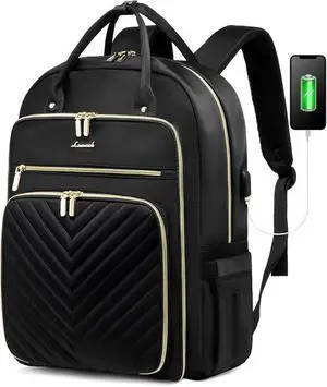 LOVEVOOK Laptop Backpack Women Teacher Backpack,15.6 Inch Laptop Bag with USB Port,Waterproof Daypack for Work Travel,Black