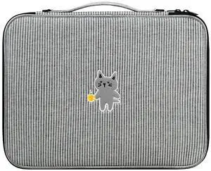 Kimhachan Stripe Kitty Laptop Pouch with Handle | Vintage-Inspired Fabric Cute Notebook Case Sleeve for Women (Black x White, 17 inch)