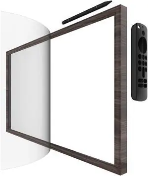 HOOKMEMO Wooden frame with magnet for echo show 21, screen protector, magnet stylus pen,magnet remote case (dark brown)