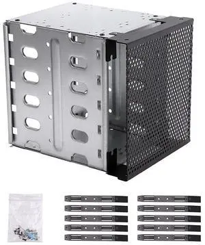 Stainless Steel Hard Drive Cage, 5.25" to 5x 3.5" SAS SATA HDD Cage for Computer, Hard Driver Tray With Fan Space - Adapter Bracket