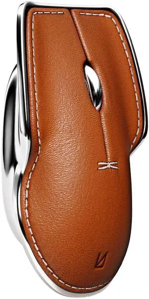 LUNAR ARTEFACTS Ambidextrous Rechargeable Bluetooth Wireless Computer Mouse Brown French Leather and Aluminum, Qi Enabled USB-C