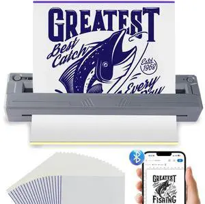 New Tattoo Stencil Printer - Wireless Bluetooth Thermal Kit with 10 Transfer Papers, Fits Custom-Size A4-A8 Width Thermal Paper, Works for Phones/Tablets/PC/Mac, for Artists & Beginners - Grey