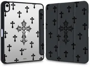 VibrantFruitique Y2k Gothic Case for iPad (A16) 11th Gen 2025 11"/10th Gen 2022 10.9" Goth Cross Clear Hard Back Hybrid Case,with Pencil Holder Trifold Stand Slim Tablet Cover for Women