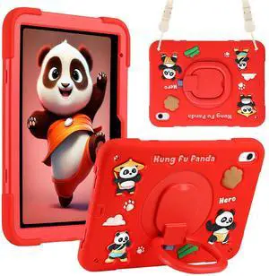 YVYI Case for iPad A16 11th Generation 11 Inch 2025, iPad 10th Generation 10.9 Inch 2022, Silicone 3D Panda Design Kids Case Heavy Duty Protection with Kickstand/Pencil Holder/Strap (Red)