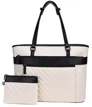 Kasqo Laptop Tote Bag for Women,15.6 Inch Computer Work Bag Water-Resistant Leather Shoulder Handbags with Clutch Purse White-Black Kasqo Laptop Tote Bag for Women,15.6 Inch Computer Work Bag Water-Resistant Leather Shoulder Handbags with Clutch Purse White-Black