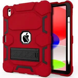 CCMAO Case for iPad (A16) 11th/10th Generation(2025/2022), iPad 10th Case with Kickstand & Pencil Holder, Heavy Duty Shockproof Hybrid Three Layer Protective Cover for Girls Women, Red+Black
