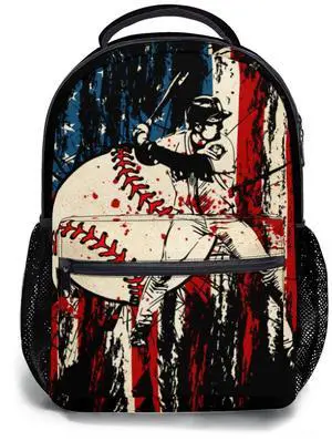 Kawani American Flag Baseball Print College Bookbags USA School Backpack for Girls Women, Teens Sports School Bags Bookbags Ladies Laptop Vintage Backpacks Travel Hiking Camping Gym Daypack