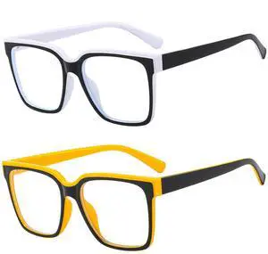 Bsreyeop Oversized Blue Light Blocker Glasses for Women Men Fashion Square Eyewear Computer Eyeglasses Non-Prescription (2 Park/White+Yellow D9)
