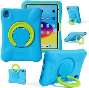 NLR Fun Kids Case for iPad, Shockproof Cover for 11-inch iPad A16 (2025) / 10.9-inch iPad 10th Gen (2022), Lightweight Full Body Protective Case with Foldable Handle/Stand (Blue+Green)