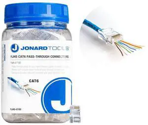 Jonard Tools RJ45-6100 CAT6A RJ45 Pass-Through Connectors for Network Cables (Pack of 100) Jonard Tools RJ45-6100 CAT6A RJ45 Pass-Through Connectors for Network Cables (Pack of 100)
