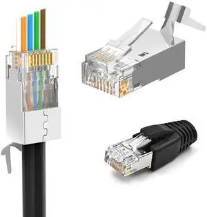 ZOERAX 30-Pack CAT7 CAT6A RJ45 Pass Through Connector with Load Bar & Strain Relief Boots, Shielded (STP) External Ground Connector