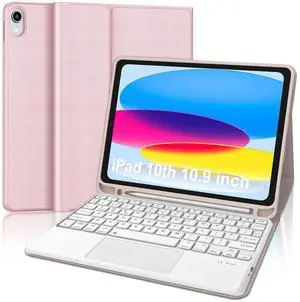 BORIYUAN Touchpad Keyboard Case for iPad (A16) 11th Gen 2025/iPad 10th Gen 10.9" 2022 - Multi-Touch Trackpad, Detachable Backlit Touch Keyboard Slim Folio Smart Cover with Pencil Holder  Pink